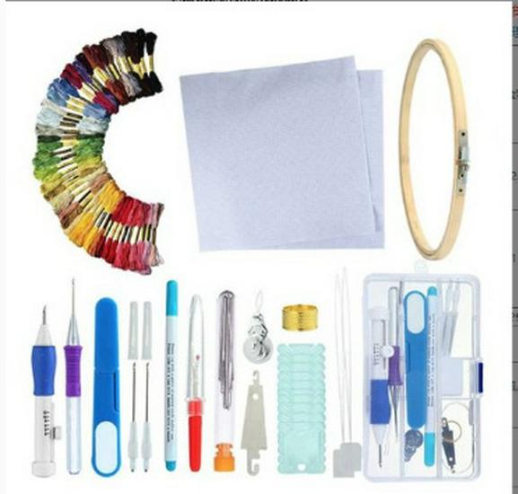 Set Acul de Pumn pentru Broderie și Ață de Mătase pentru Cusături în Cruce, Croșetă