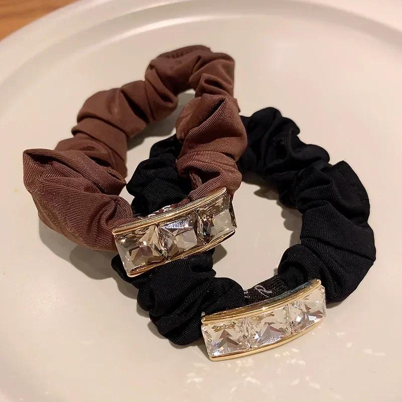 Woman Korean Fashion Elastic Large Rhinestone Hair Ties Hairbands Shiny Diamond Luster Ponytail for Girls Hair Bands Headwear