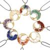 Hand-Wound Natural Gravel Crystal Pure Copper Curved Tree Of Life Pendant Necklace N43
