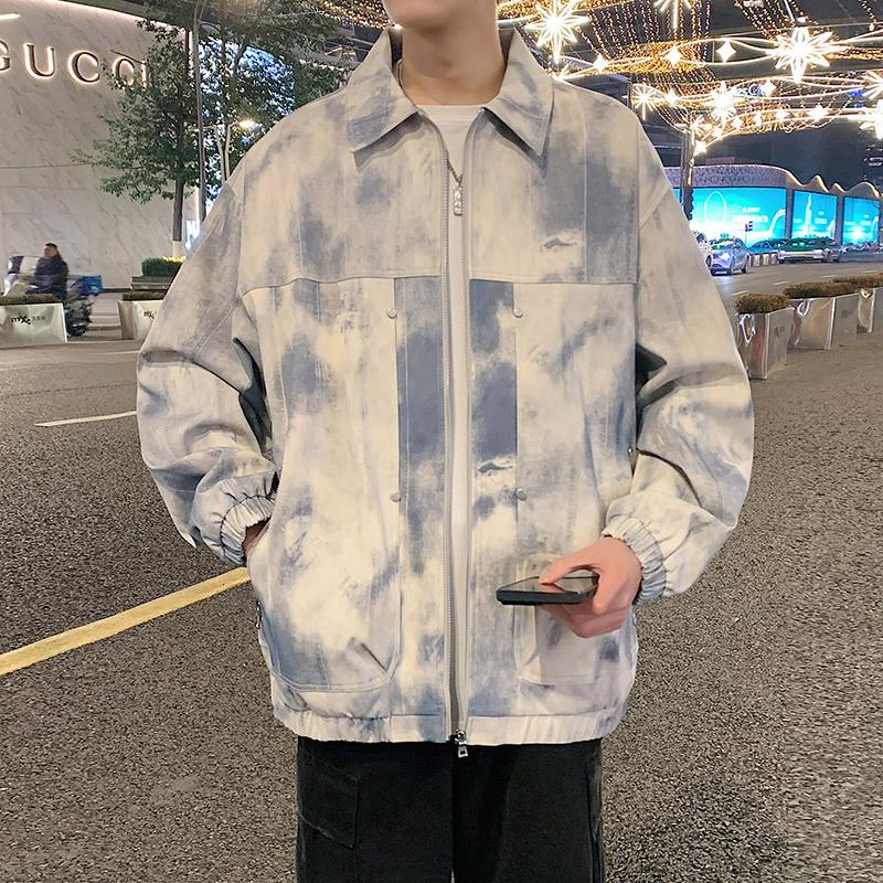 Cozy Up Tie-dye Multi-pocket Lapel Jacket Large Size Loose Casual Men's Thin Coat