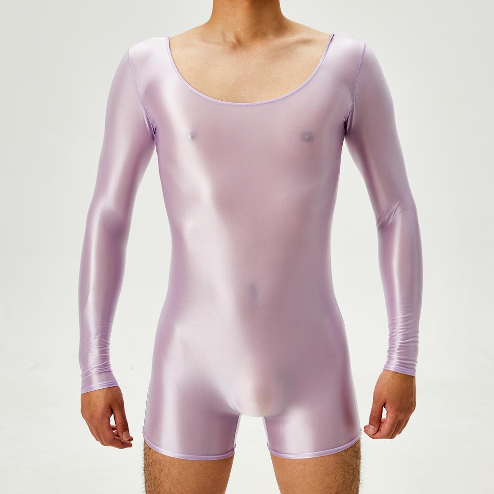 Sexy Men Dual Use Top T-Shirt Backless Bodysuit Stain Smooth Oil Glossy Shiny Sexy Tights Elastic Yoga Shapping Leotard Plus