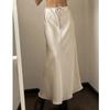 Solid Color Skirt European and American Sheath Summer Satin Long dress High Waist Drawstring Lace-up Solid Skirt