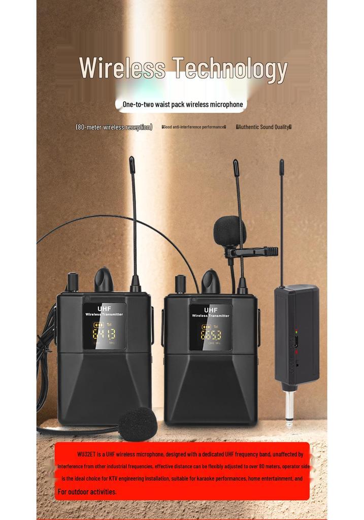 UHF Wireless Lapel Clip Microphone & Headset for Stage Performance and Teacher Amplification