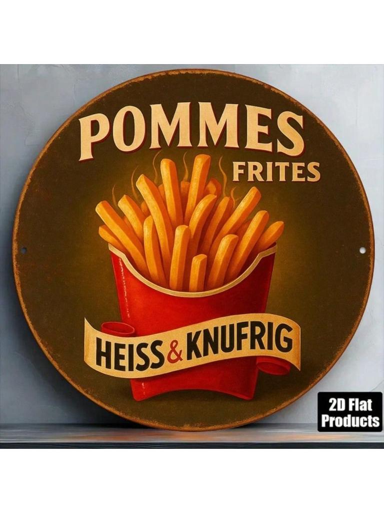 Vintage Metal Sign Pommes Frites Wall Art Decor for Cafe Bar Restaurant