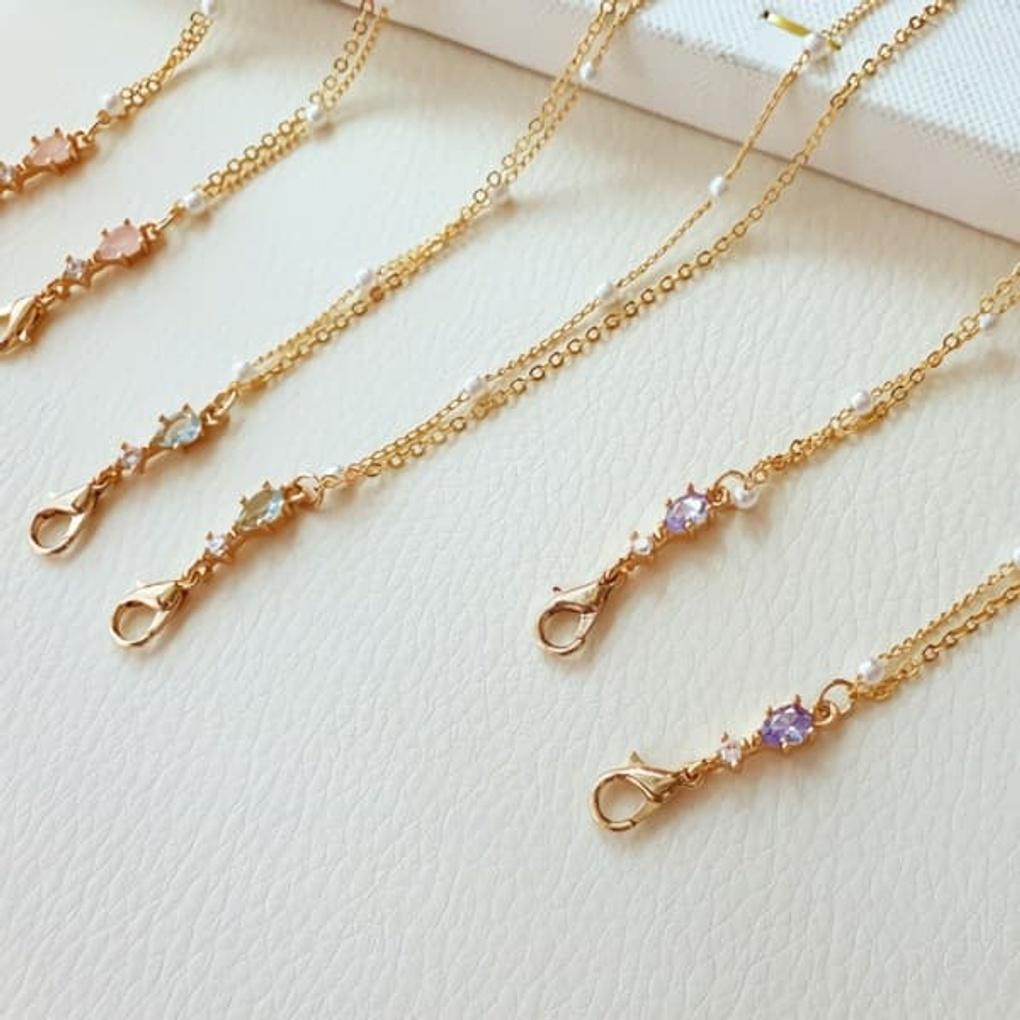 Women's Double-Line Chain Mask Strap Minimal Cubic Necklace