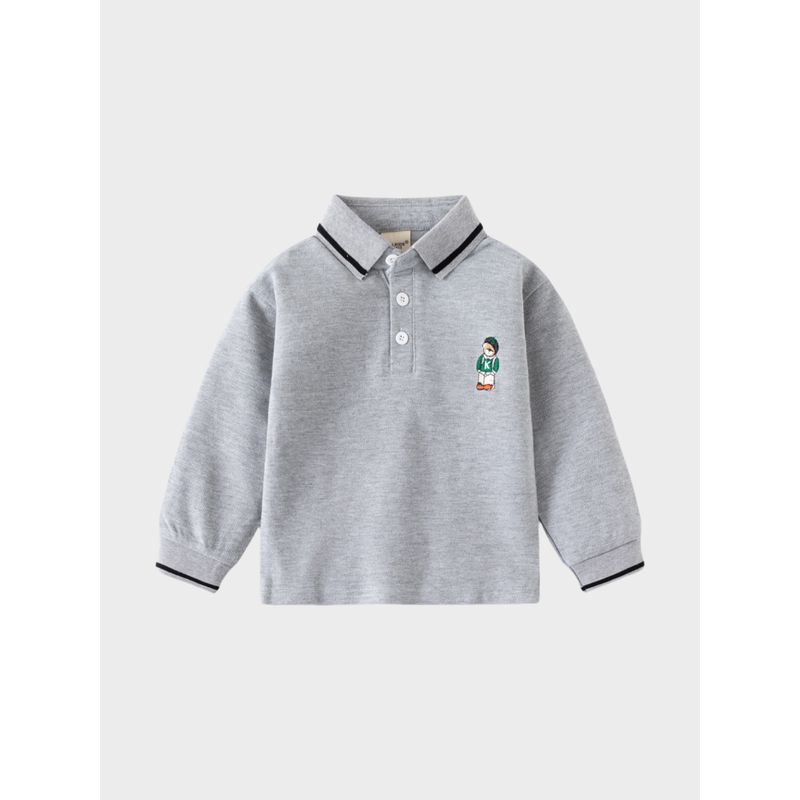 Babies' Long Sleeve T-shirt Spring and Autumn Boys Bear Polo Shirt Boys Baby Bottoming Lapel Pearl Cotton Tops Children's Clothing