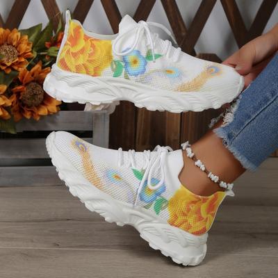 Fashion Breathable Sneakers for Women 2024 Spring New Lace Up Floral Casual Shoes Running Walking Sport Flats Female