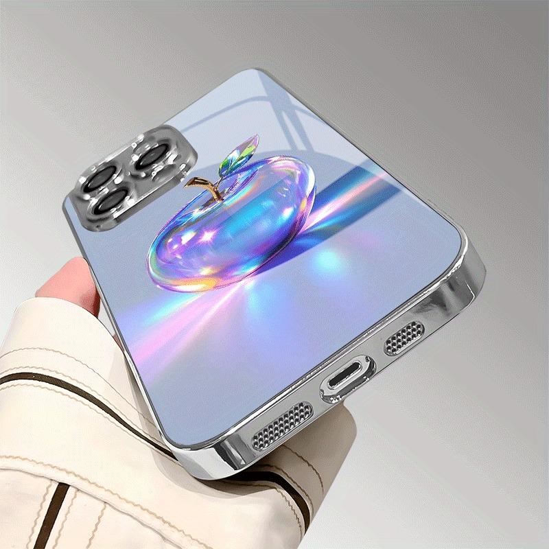 Luxus-Regenbogenkristall mit Apfelmuster Gehärtetes Glas Handyhülle Für iPhone 17 16 15 14 13 12 11 Pro Max Plus 16E 17Air Hülle