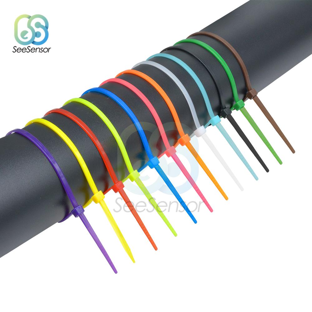 100pcs 200mm Self-locking Nylon Cable Ties 8 Inch 12 Color Plastic Wire Zip Tie 18 Lbs Binding Wrap Straps