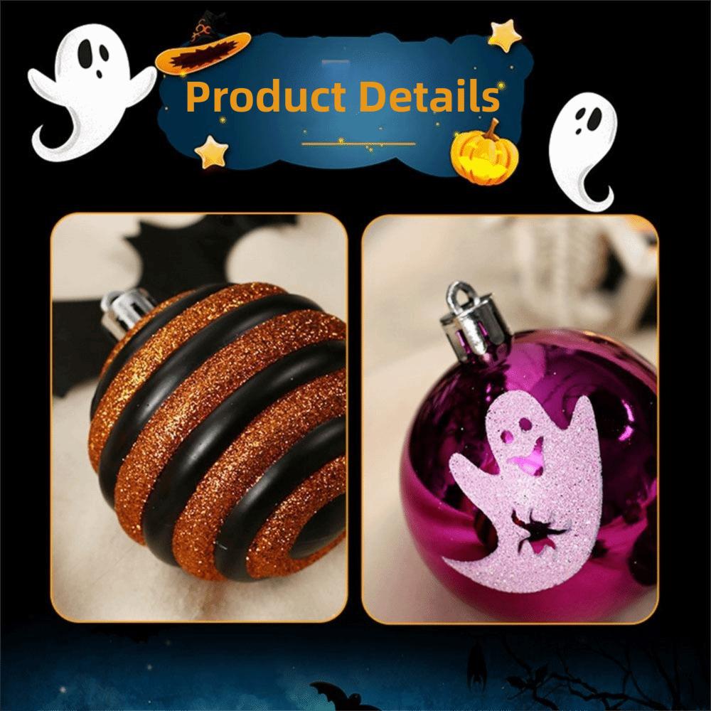 16Pcs/Set Plastic Halloween Hanging Ball Pendant Painted Tree Pendant Ornament Haunted House