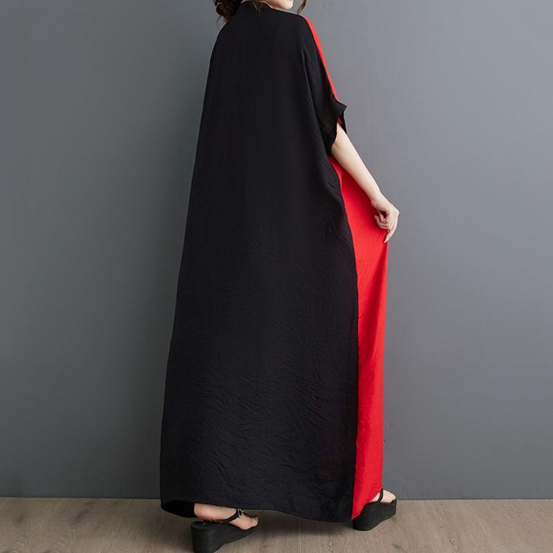 Krátký rukáv Extra velikost bavlna Saténový vintage patchwork novinka v šatech pro ženy ležérní volné Maxi dlouhé letní šaty