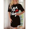 Personalized Handwritten English Red Lip Stamp Pattern Women's Round Neck Short-Sleeved Home Nightgown Dress
