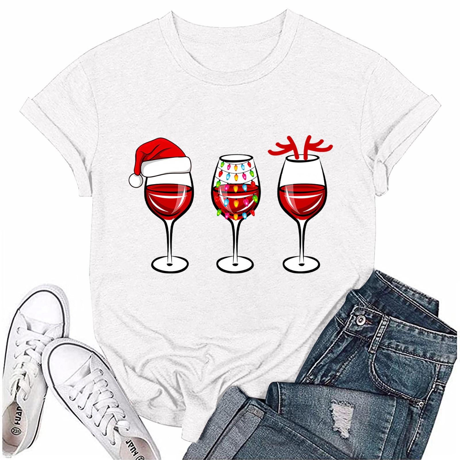 

Жіночий повсякденний різдвяний вільний пуловер із короткими рукавами та круглим вирізом. Топ XL білий