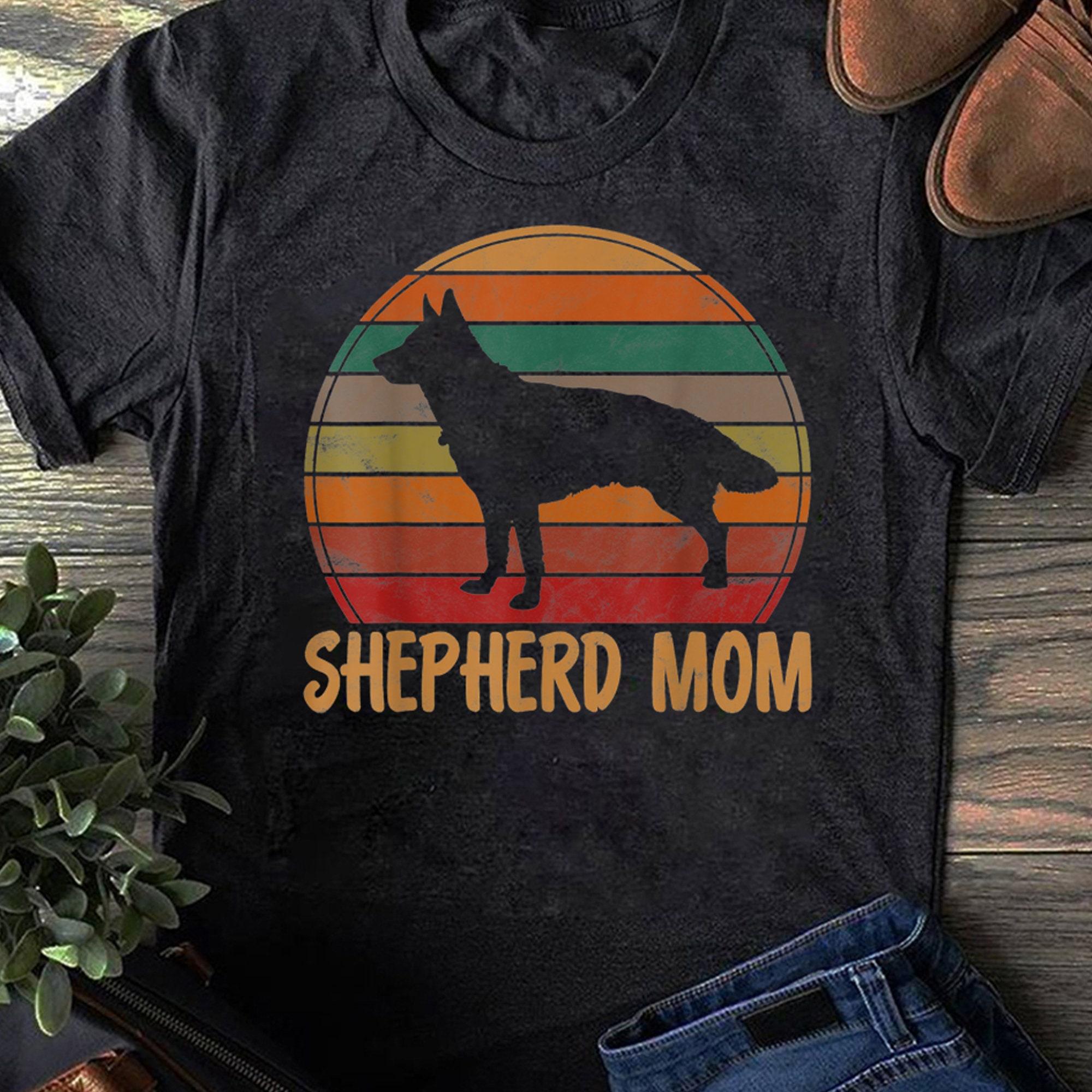 Retro German Shepherd Mom Gift Dog Mother Pet Shepard Mama T Shirts S чёрный