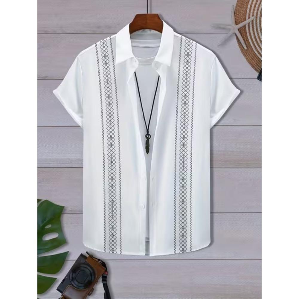 Herren Retro Mode Muster 3D Druck Hemd Knopfleiste Hemd Freizeithemd Sommerhemd Kurzarm Tägliche Urlaubsbekleidung 8XL elfenbein