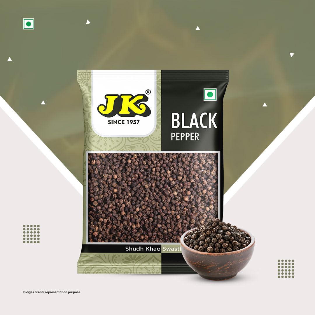 JK Zwarte Peper Heel – Kwaliteit Zwarte Peperkorrels, Natuurlijke Specerij voor Koken, Aromatisch & Vers, 100g | Kali Mirch | Gol Mirch Heel (100g Pak van 1)