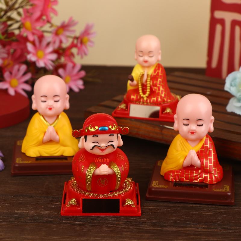 1Pcs Auto Shaking Little Monk Car Interior Accessories Toy Mini Solar Powered Little Monk Car Ornament Desktop Office Decoration