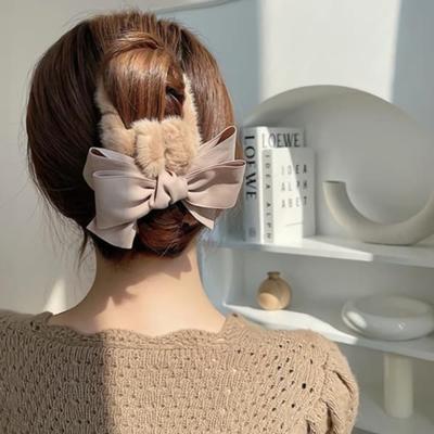 Women's Daily Poggle Fur Big Ribbon Hair Clip