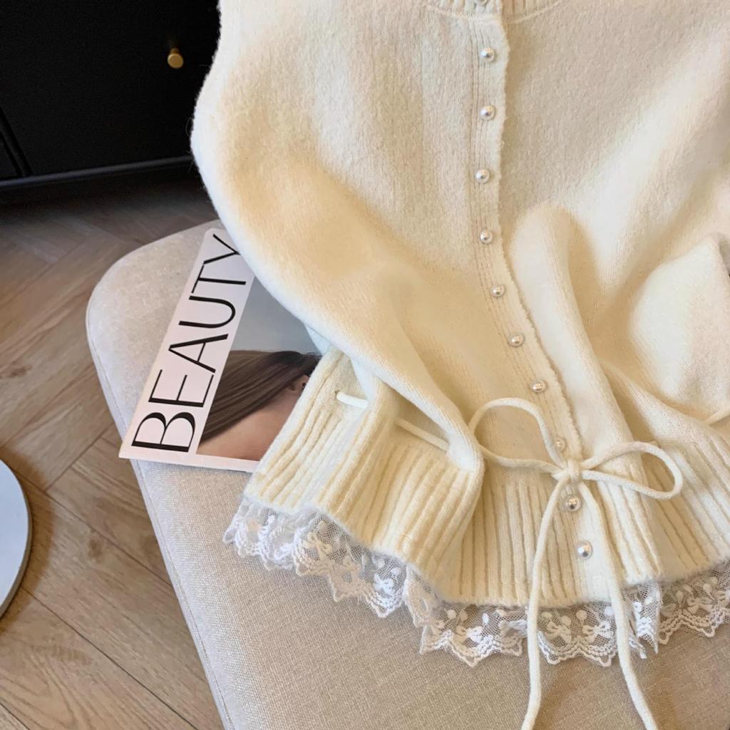 KANING Mjuk stickad väst med spetskant - 2025 Höst/Vinter Lager-tröja