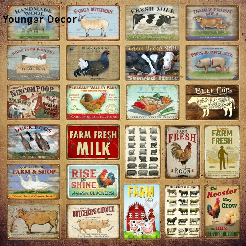 Family Butchers Tin Signs Beef Cuts Duck Eggs Wool Vintage Metal Plaque Farmhouse Farm Shop Wall Decor Cow Pig Poster YI-120
