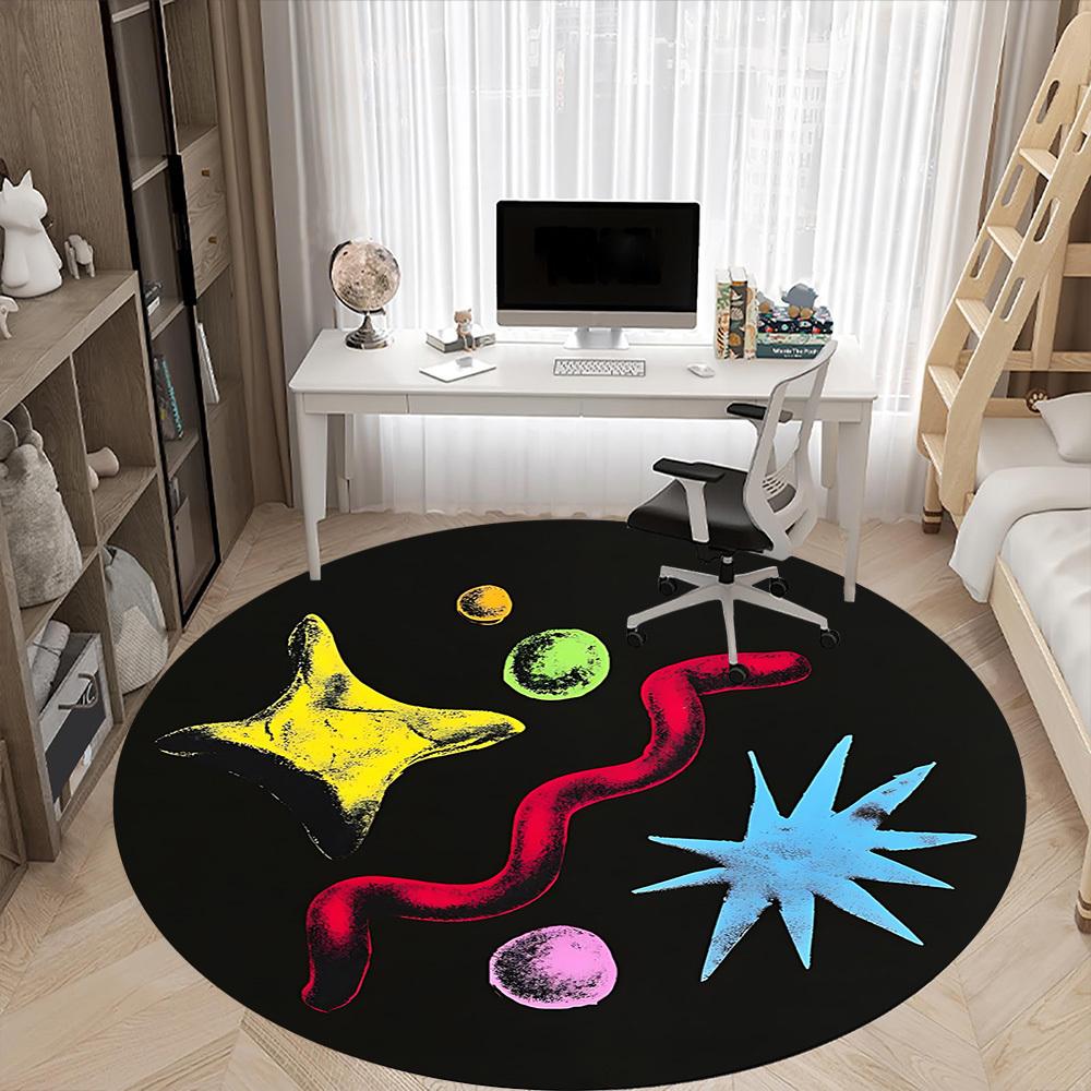 1pc Colorful Shapes Chair Carpet for Office, Round Non Slip Durable Large Size Office Carpet, Suitable for Office