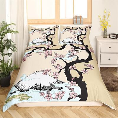 Juego de Cama Flor de Cerezo Funda Nórdica Rama de Flor Estilo Japonés Pinturas de Paisaje Botánico Cubierta de Edredón Decoración de Dormitorio