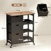 Rolling Kitchen Island Cart, Bar Serving Cart, Compact Trolley on Wheels with Wood Top, Shelves & Drawers for Home Dining Area, Black