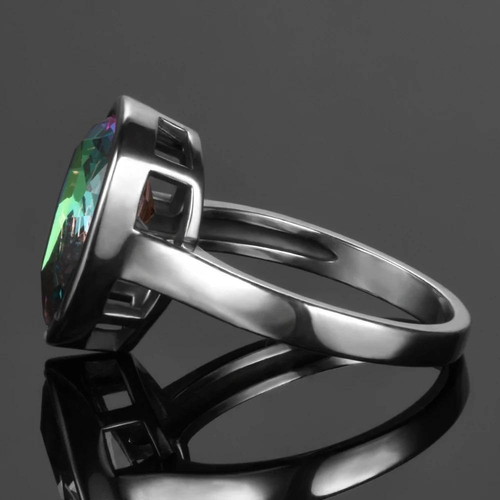 Fashion CopperPlating Ring for Women 9*13mm Waterdrop Rainbow Fire Mystic Topaz Rings Vintage Jewelry Anniversary Party Gifts