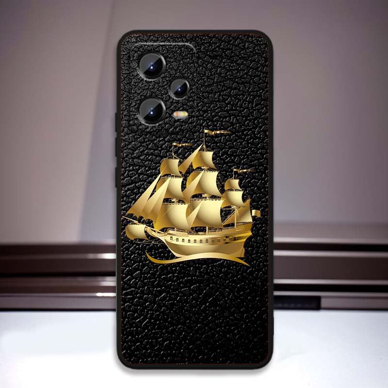 Vintage Kompass Illustration Für Xiaomi Redmi Note 15 14 13 12 12S 11E 11 11S Pro Plus 4G 5G Schwarze Weiche TPU Handyhülle