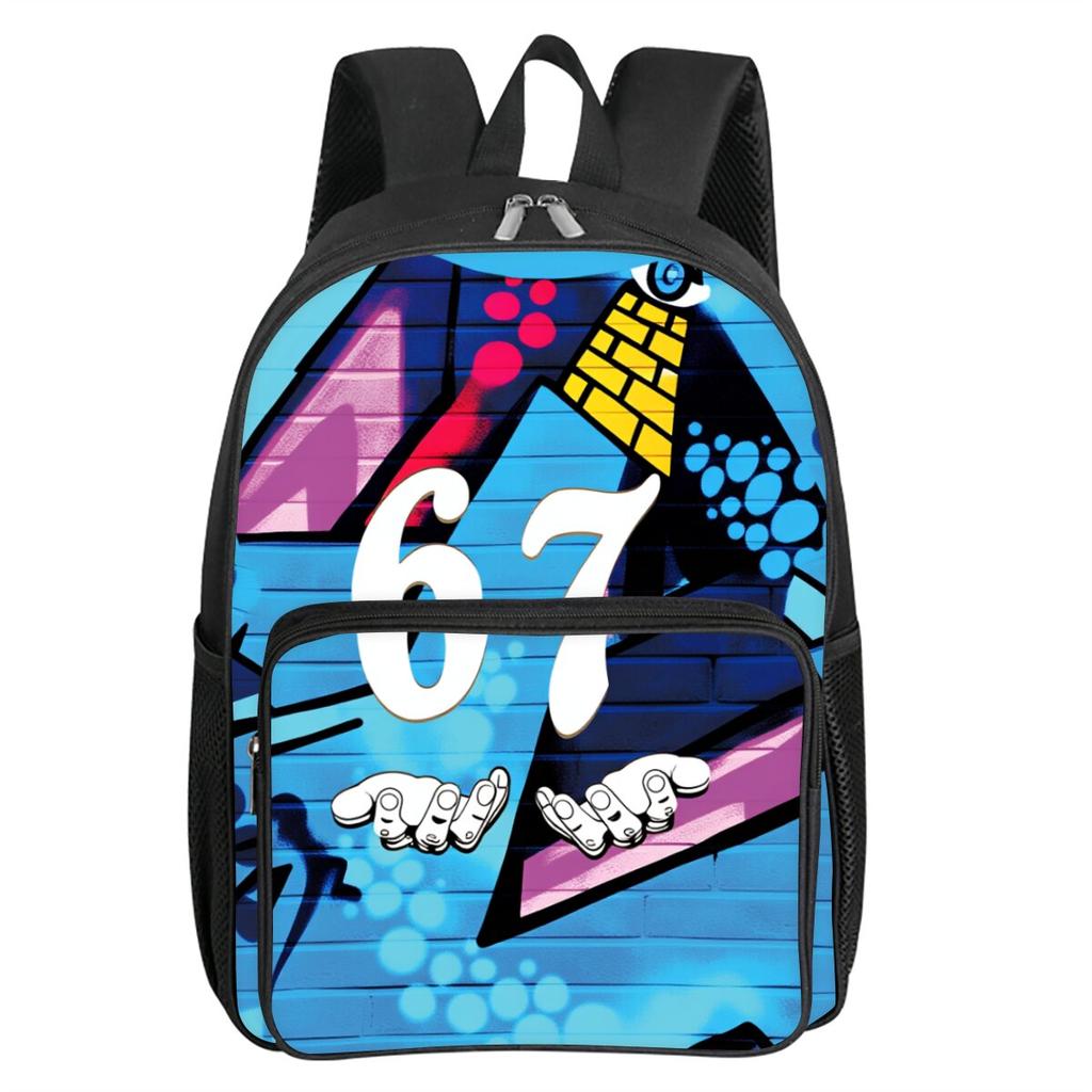 Colorful Number 67 Print Square Front Pocket Backpack Large Capacity for Boy/Girls Best Gift 2D Cartoon Children's School Bag