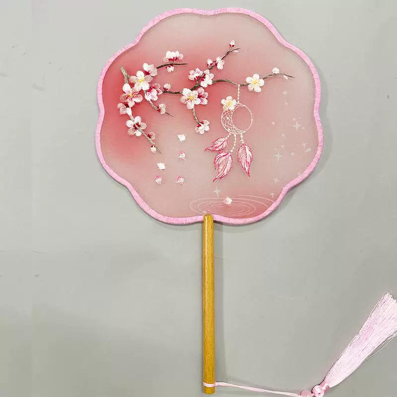 Embroidered Round Fan, Chinese Ancient Style Round Fan, Fairy-Like Hanfu Cheongsam Fan, Classical Palace Fan, Gardenia Jasmine Dance Fan