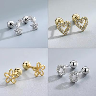 New Fashion Heart Stud Earrings for Women Hypoallergenic Screw Cartilage Helix Earring Girls Piercing Accessories Jewelry Gifts