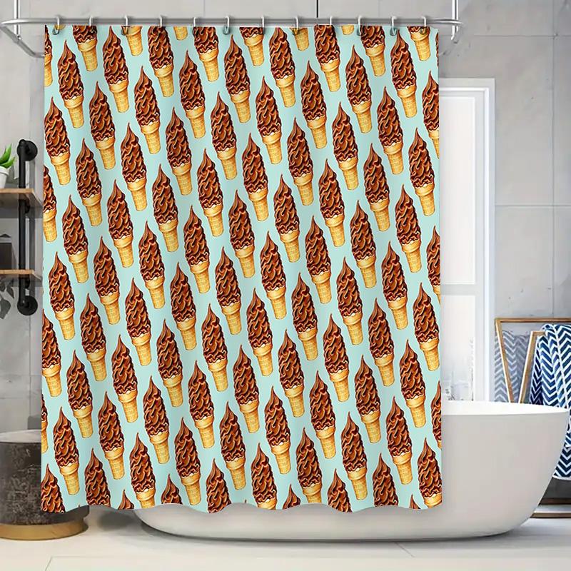 

Ice Cream Shower Curtain Cute Dessert Patterned Bathroom Decor Sweet Treat Backdrop Vintage Style Home Decoration For Kids Room W60H190(CM)-1 Pcs