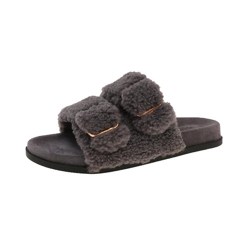 

Продвинутый смысл прекрасен~ Мао Мао тапочки женские носят толстую подошву 2025 новый осень и зима теплые женские однословные тапки для дома 40 серый