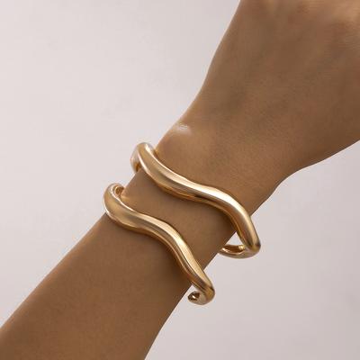 PuRui Gotico 2 Pezzi/Set Colore Oro Liscio Curvo Apertura Bracciale Punk Grosso Spesso Per Donne Bracciale da Banchetto Accessori Zircone