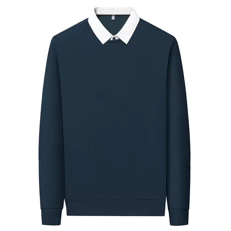 Men's Fake Two Piece Polo Shirt Casual Long Sleeve Collar T-shirt Versatile Top