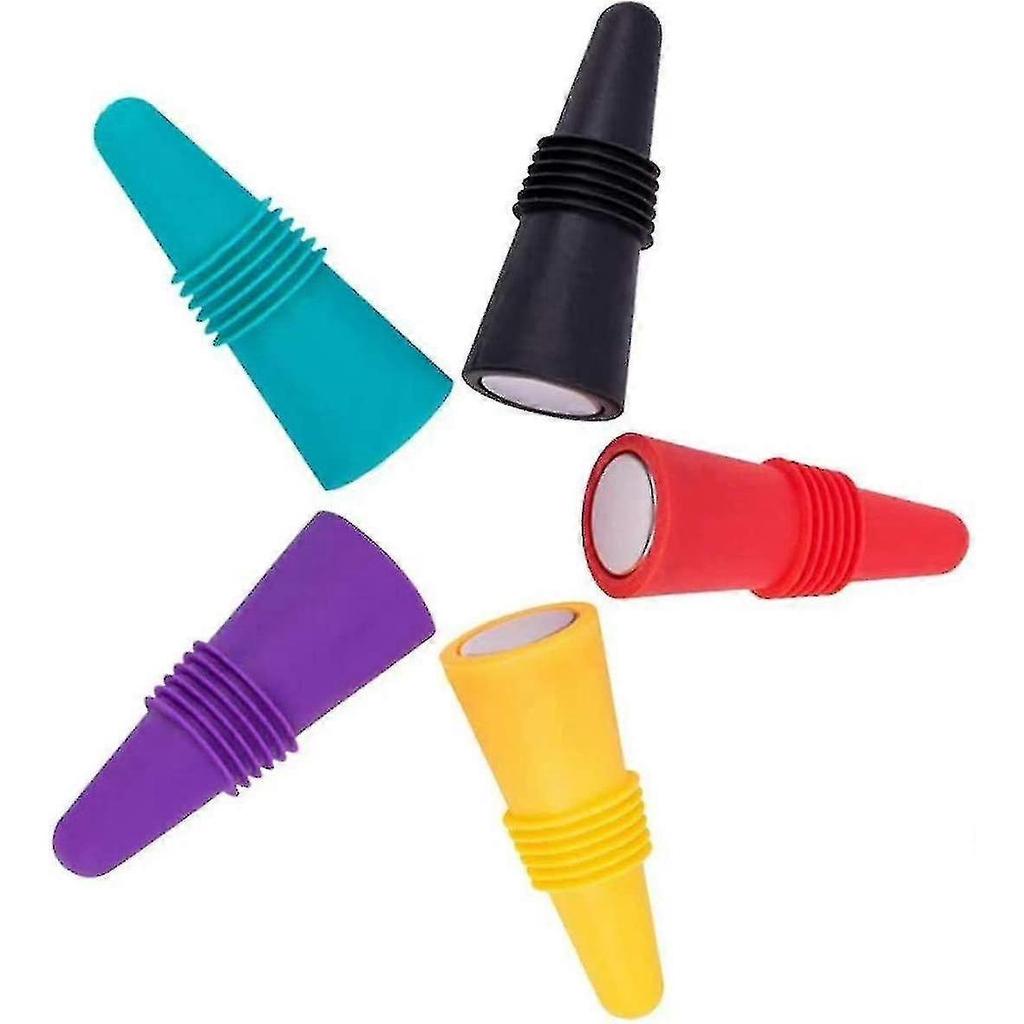 Wine Bottle Stoppers,5 Pieces Silicone Wine Stoppers,reusable Bottle Stoppers With Screw For Preserving Champagne Beverage Alcohol - Ri