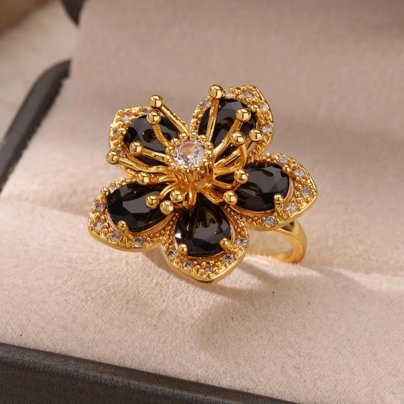 

Exquisite inlaid colored zircon flower ring women s new high-end retro ring light luxury