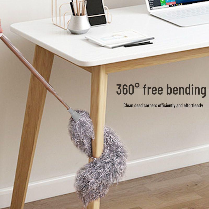 Retractable Chicken Feather Duster with Bendable Long Handle for Car and Home Cleaning