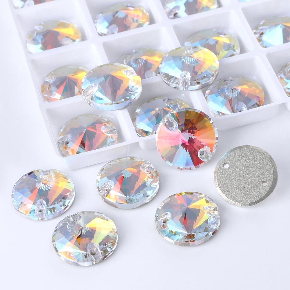 High Quality Rivoli 80+ Colors Rhinestones Crystal AB Sew-on Glass Gems Clothing Flatback Sewing Stones Women Bling Bling Shine