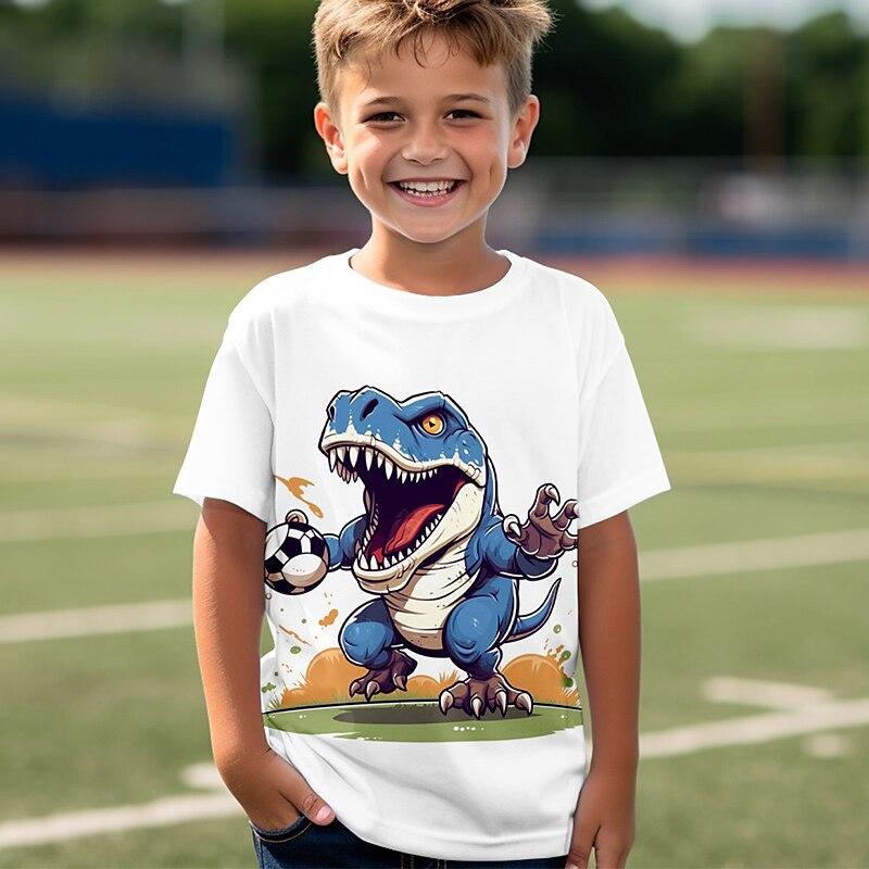 

Футболка с принтом 3D-динозавра для мальчиков, футболка с коротким рукавом, летняя детская спортивная футболка, модная детская одежда с круглым вырезом для детей от 3 до 14 лет 170