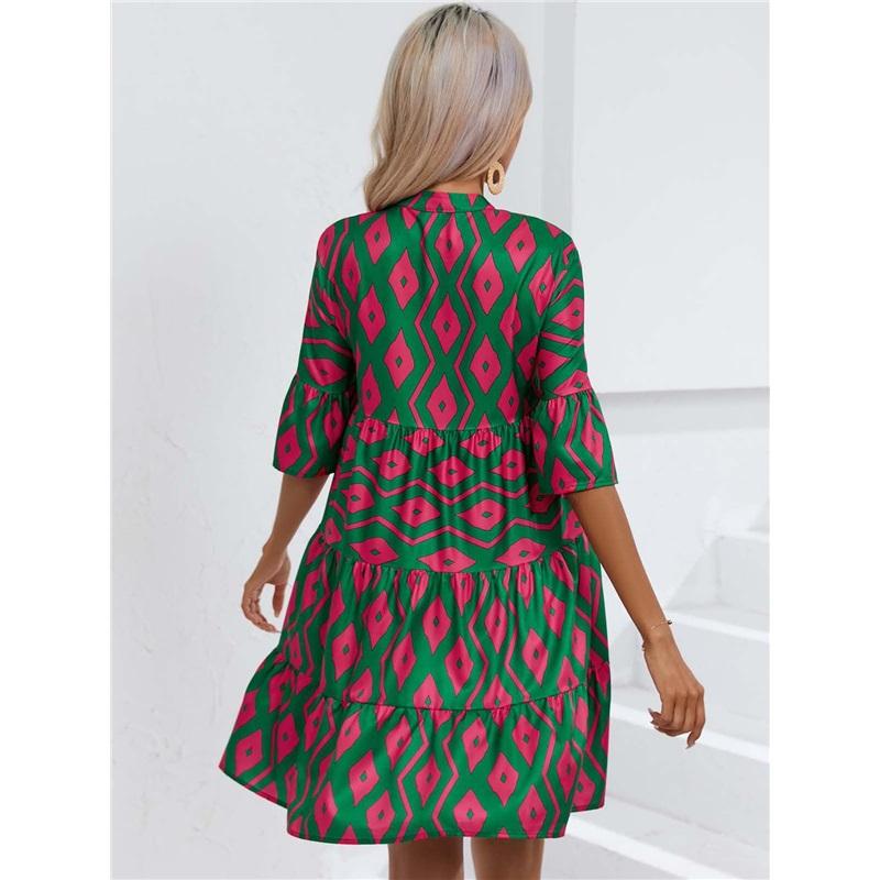Frühlings- und Sommer-Freizeit-Midirock Mode bedrucktes Urlaubs-Kleid