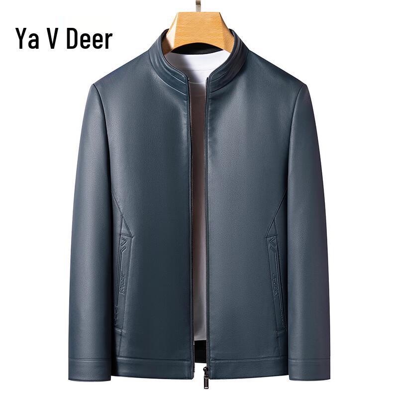 Yalu Men's Slim-Fit Stand-Collar Fleece-Lined Leather Jacket