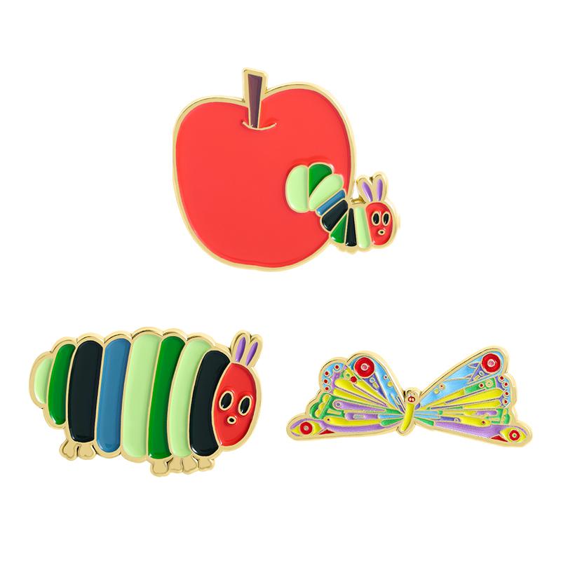Apple Borer Enamel Pins Custom Caterpillar Turns Into Butterfly Brooches Lapel Badges Clothes Funny Jewelry Gift for Friends