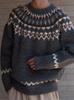 Men's Autumn/Winter French Fair Isle Stripe Knit Sweater - Round Neck, Loose Fit, Versatile Casual Style.
