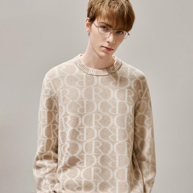 Luozi Men's Winter Jacquard Crew Neck Wool Sweater