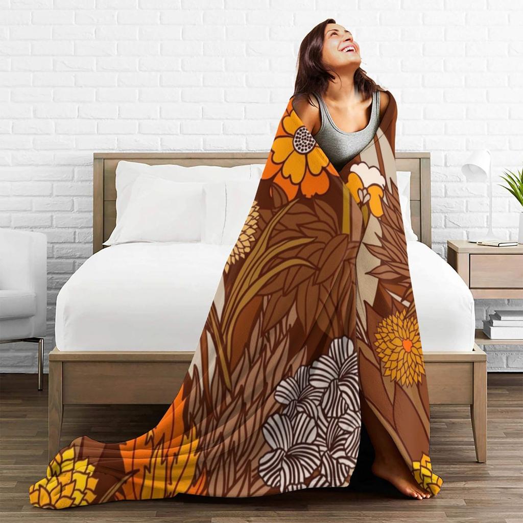 70s Retro Garden Blankets Soft Warm Flannel Throw Blanket Bedspread for Bed Living room Picnic Travel Home Sofa