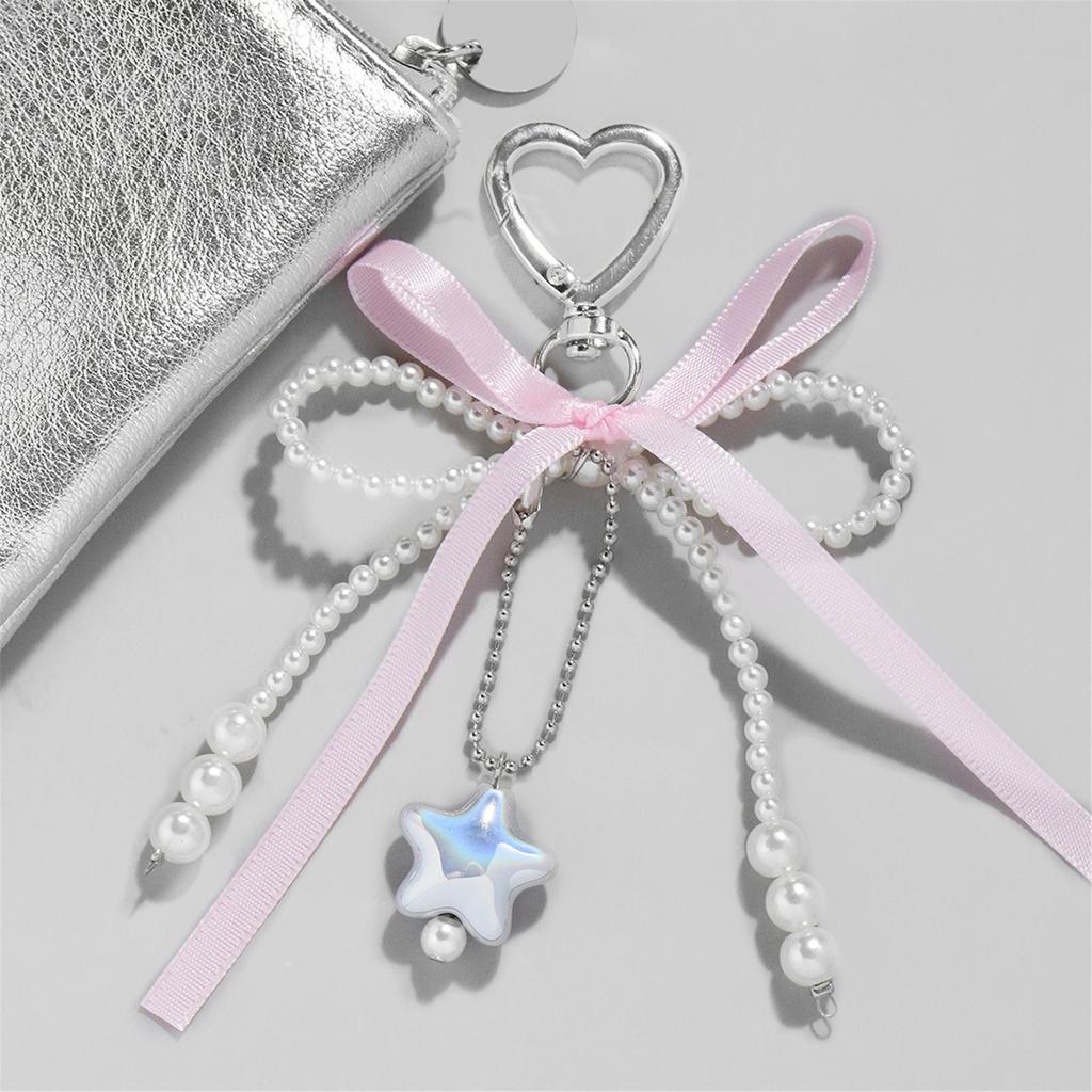 Elegant Heart Bowknot Love Charm Portable Keychain Charm Sturdy Pendant for Handbags Perfect for Daily Use Gifting