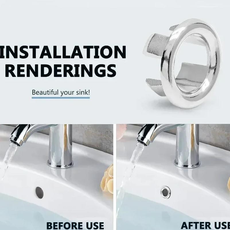 4PCS Plastic Bathroom Kitchen Basin Sink Overflow Cover Ring Insert Replacement Chrome Hole Round Drain Cap Basin Accessory