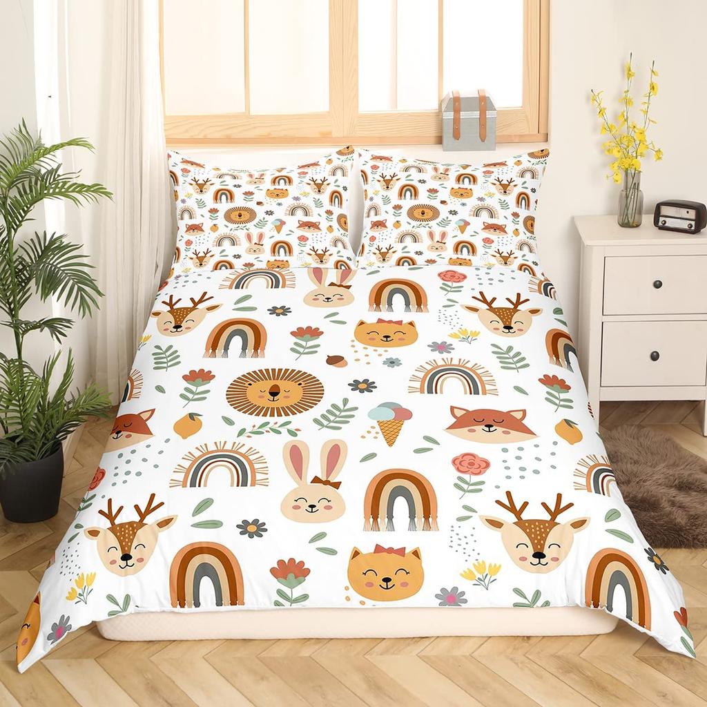Retro Flowers King Queen Bedding Set Cartoon Vintage Floral Duvet Cover Boho Abstract Quilt Cover Soft Polyester Comforter Cover